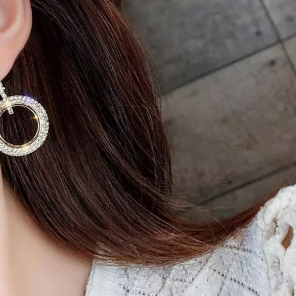 Crystal Earrings Round Gold - Picture 2 of 2